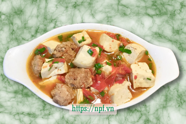 Đậu phụ sốt thịt viên Đậu phụ sốt thịt viên