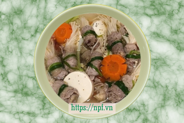 Canh thịt bò nấu nấm kim châm Canh thịt bò nấu nấm kim châm